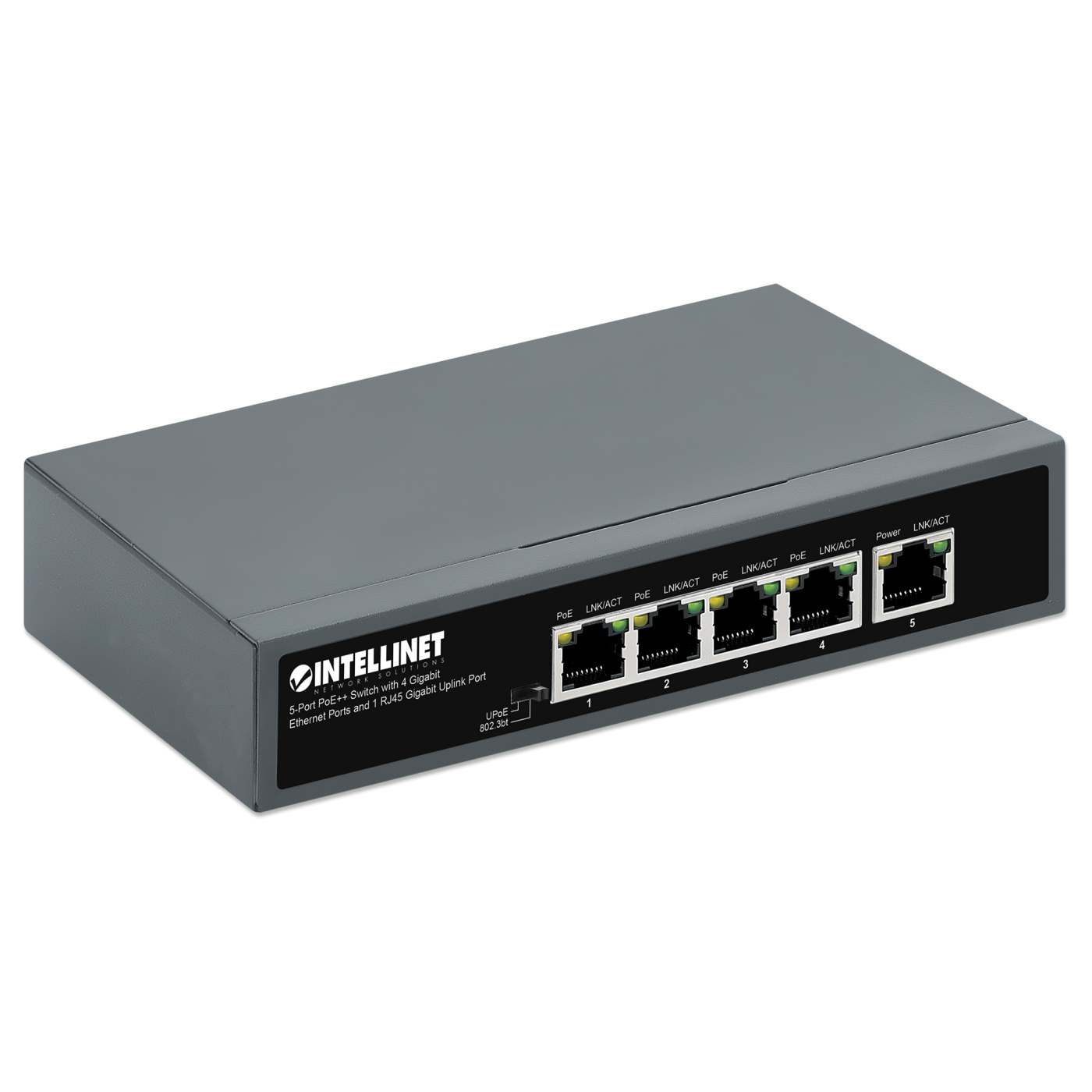 5-Port PoE++ Switch with 4 Gigabit Ethernet Ports and 1 RJ45 Gigabit Uplink Port Image 3