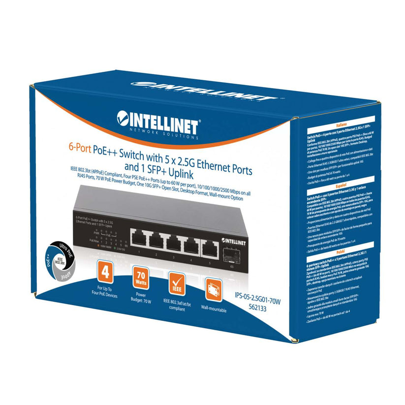 6-Port PoE++ Switch w/ 5 x 2.5G Ethernet Ports & 1 SFP+ Uplink