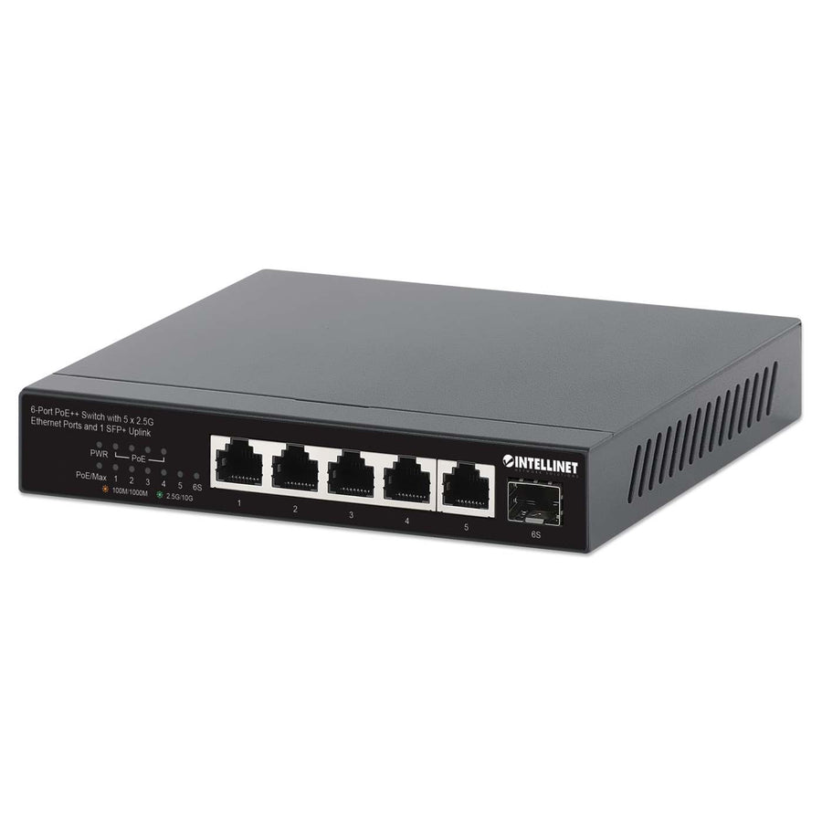 Intellinet 6-Port PoE++ Switch with five 2.5G Ethernet ports and one SFP+ uplink