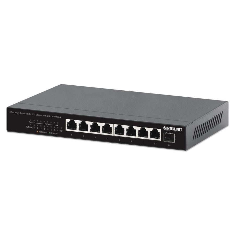 Intellinet 9-Port PoE++ Switch with eight 2.5G Ethernet ports and one SFP+ uplink