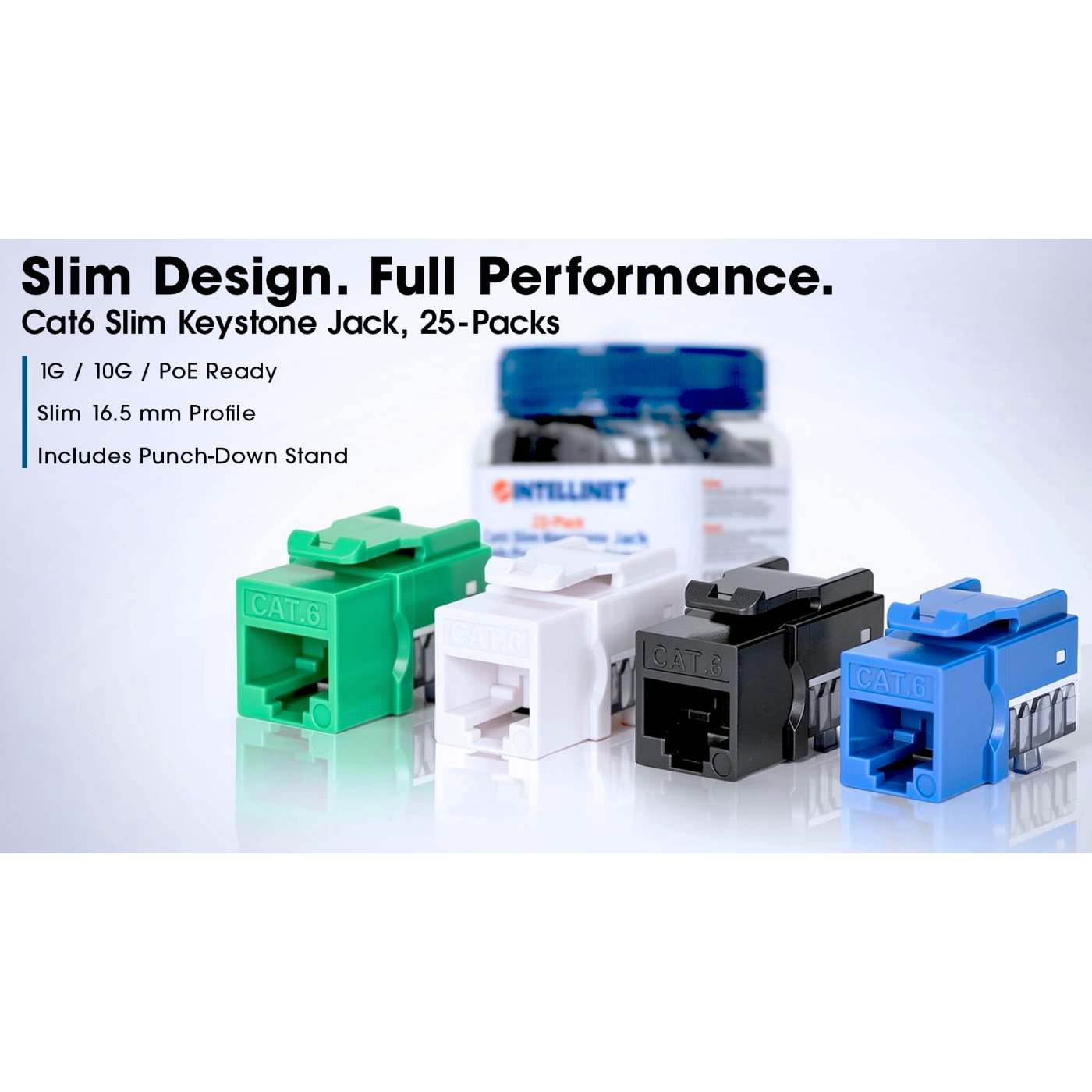 Cat6 Slim Keystone Jack with Punch-Down Stand, Blue, 25-Pack Image 11