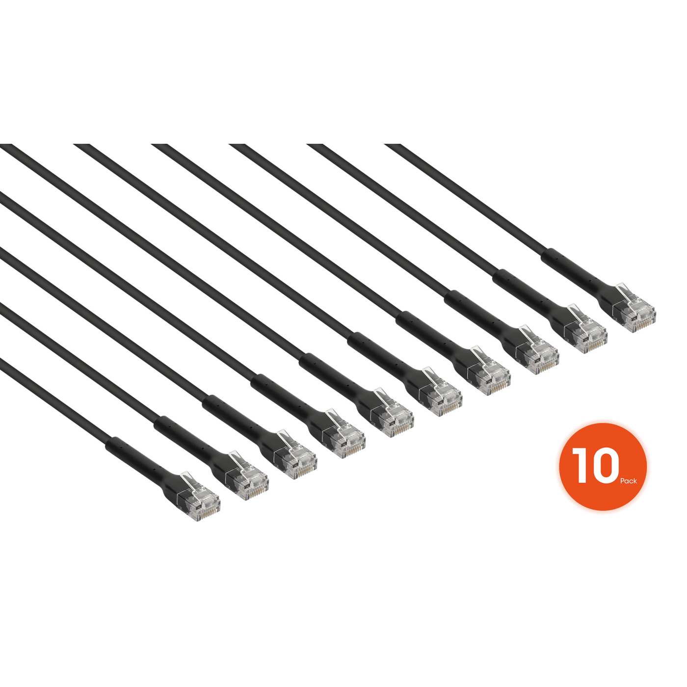 Cat6 U/UTP FlexiBoot Slim Network Patch Cable, 10 ft., Black, 10-Pack Image 2