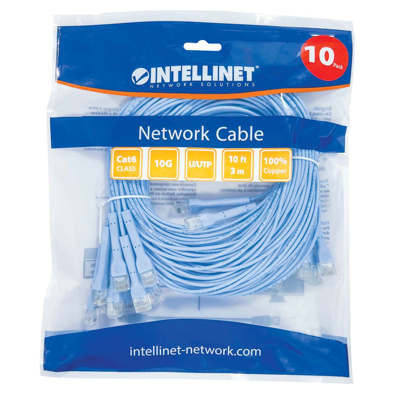 Cat6 U/UTP FlexiBoot Slim Network Patch Cable, 10 ft., Blue, 10-Pack Packaging Image 2