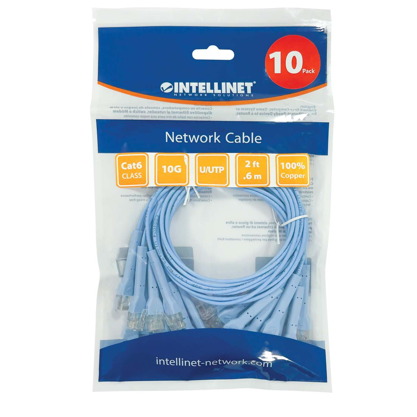Cat6 U/UTP FlexiBoot Slim Network Patch Cable, 2 ft., Blue, 10-Pack Packaging Image 2