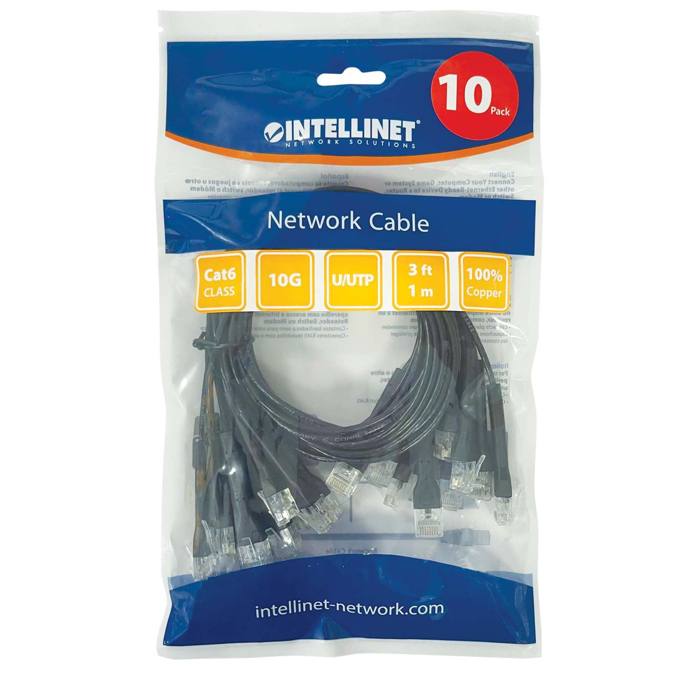 Cat6 U/UTP FlexiBoot Slim Network Patch Cable, 3 ft., Black, 10-Pack Packaging Image 2