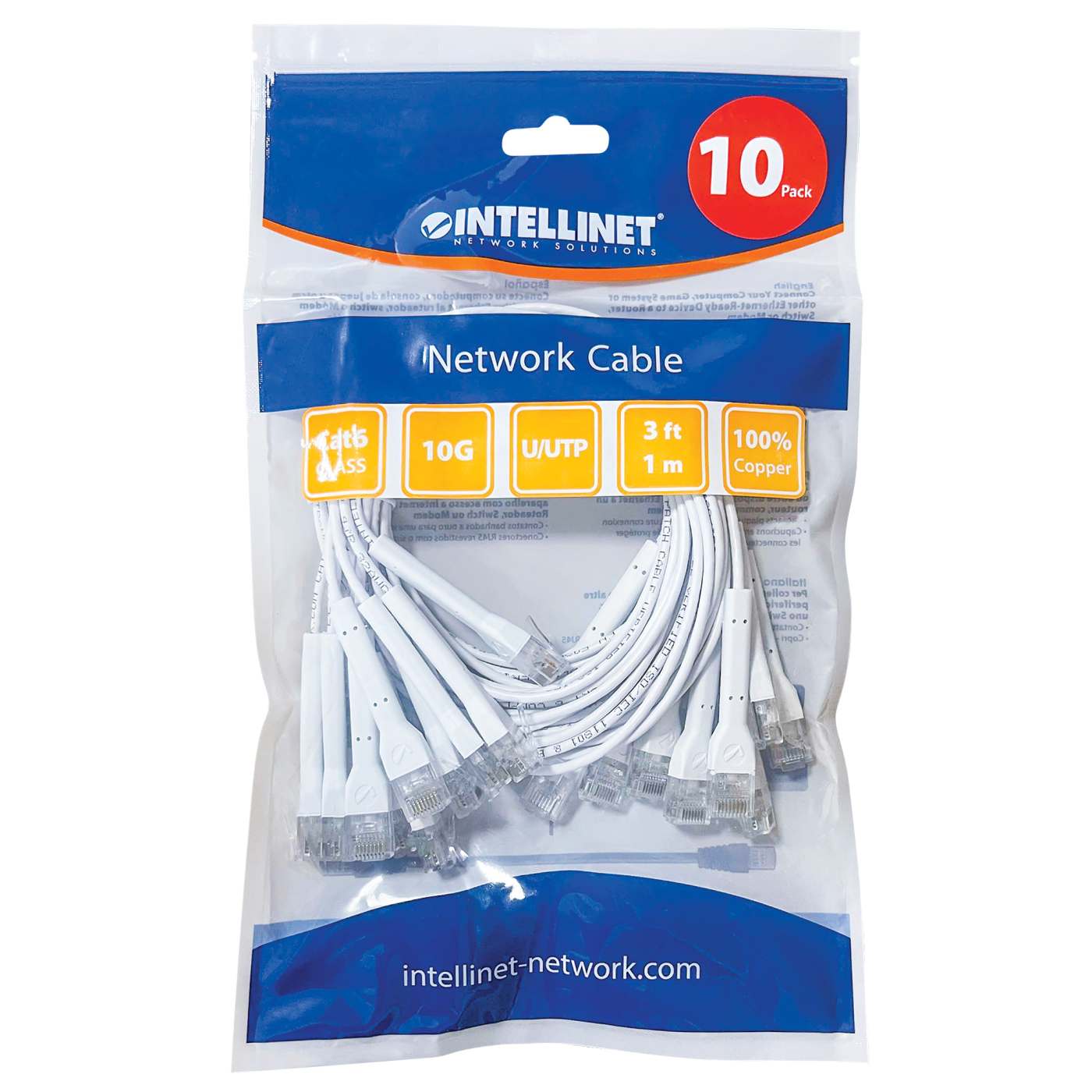 Cat6 U/UTP FlexiBoot Slim Network Patch Cable, 3 ft., White, 10-Pack Packaging Image 2