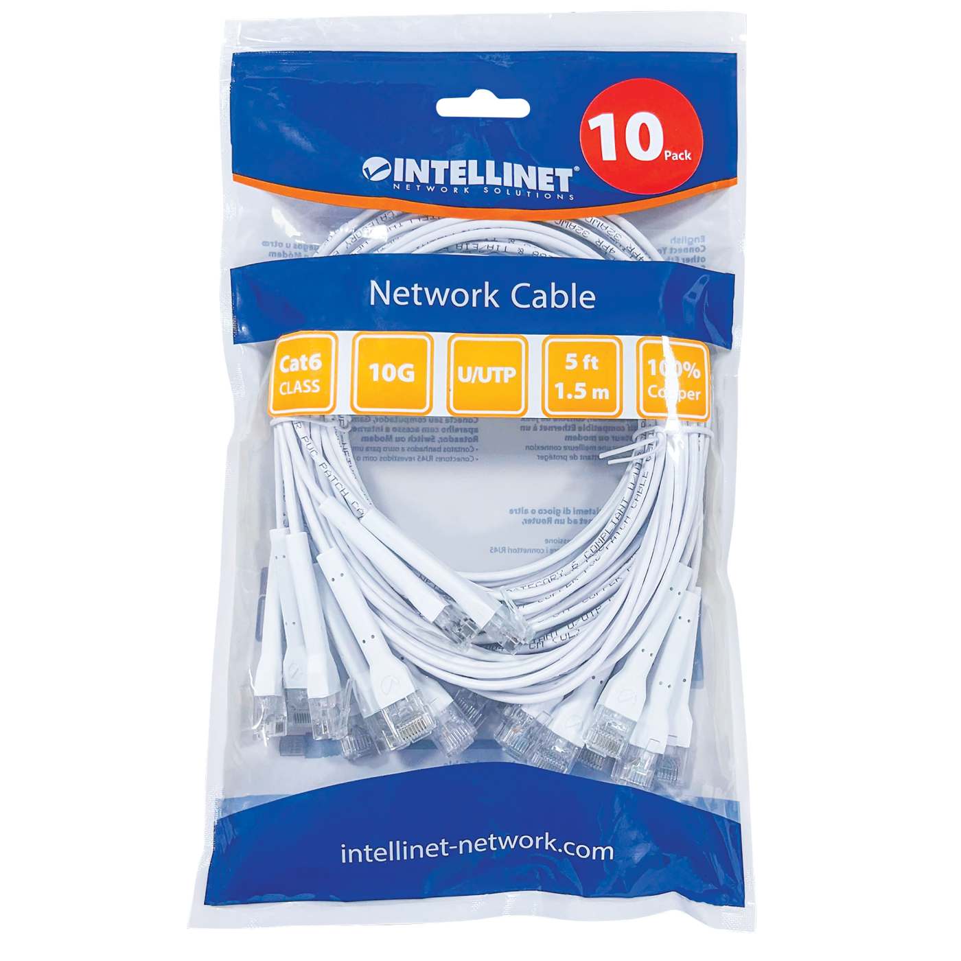 Cat6 U/UTP FlexiBoot Slim Network Patch Cable, 5 ft., White, 10-Pack Packaging Image 2