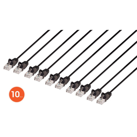 Cat6 U/UTP Slim Network Patch Cable, 1 ft., Black, 10-Pack Image 1