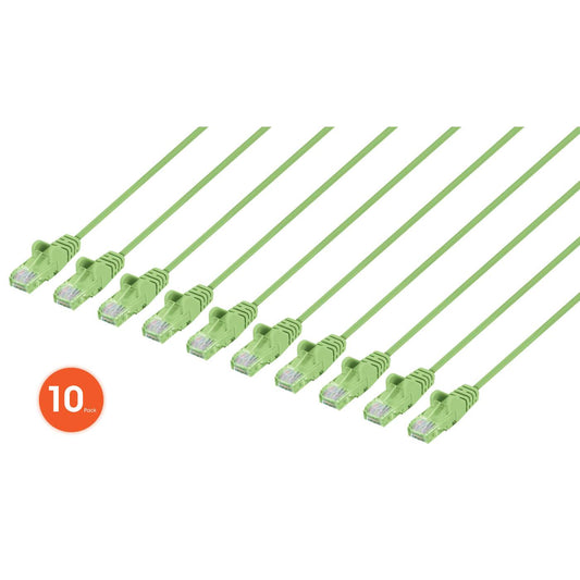Cat6 U/UTP Slim Network Patch Cable, 1 ft., Bright Green, 10-Pack Image 1