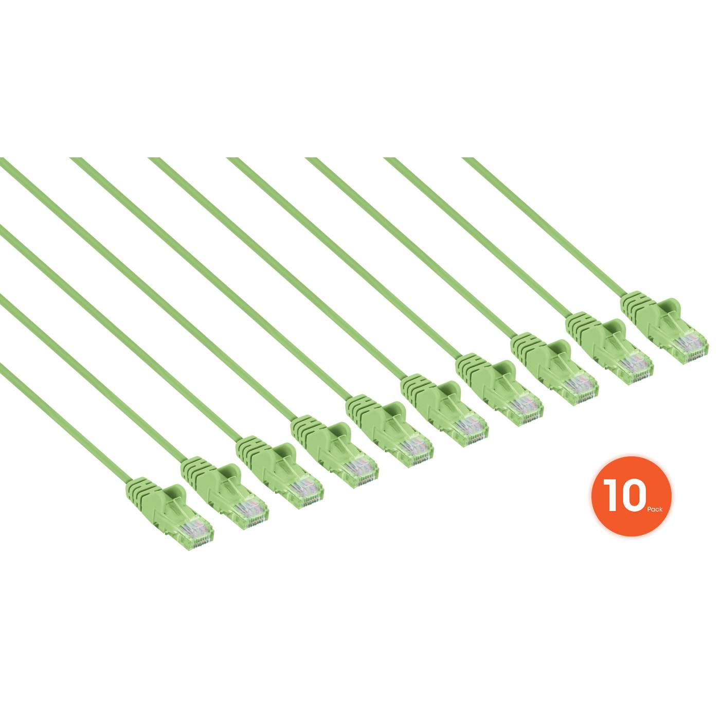 Cat6 U/UTP Slim Network Patch Cable, 1 ft., Bright Green, 10-Pack Image 2