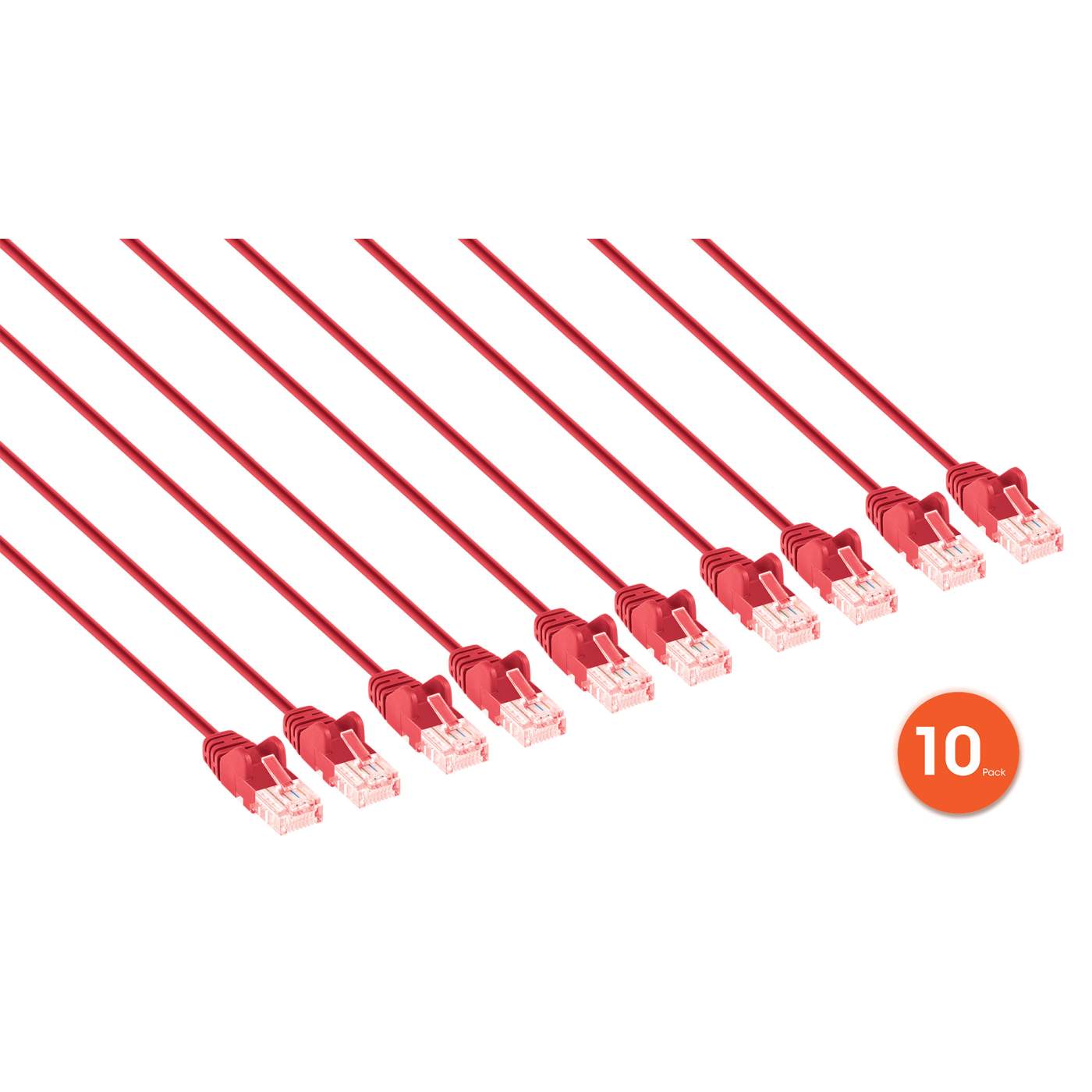 Cat6 U/UTP Slim Network Patch Cable, 1 ft., Red, 10-Pack Image 2