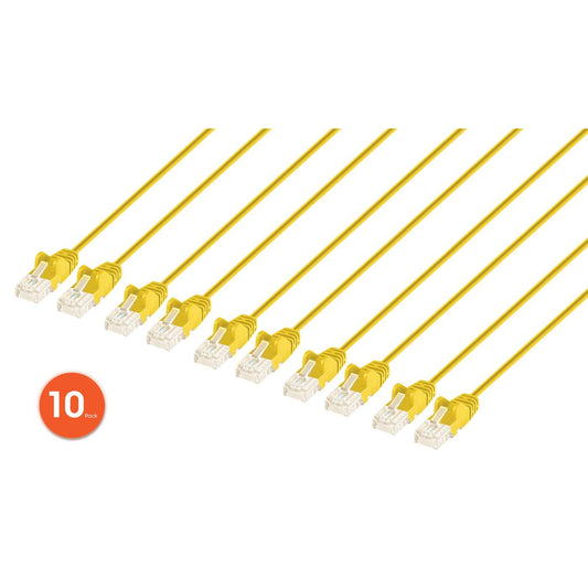 Cat6 U/UTP Slim Network Patch Cable, 1 ft., Yellow, 10-Pack Image 1