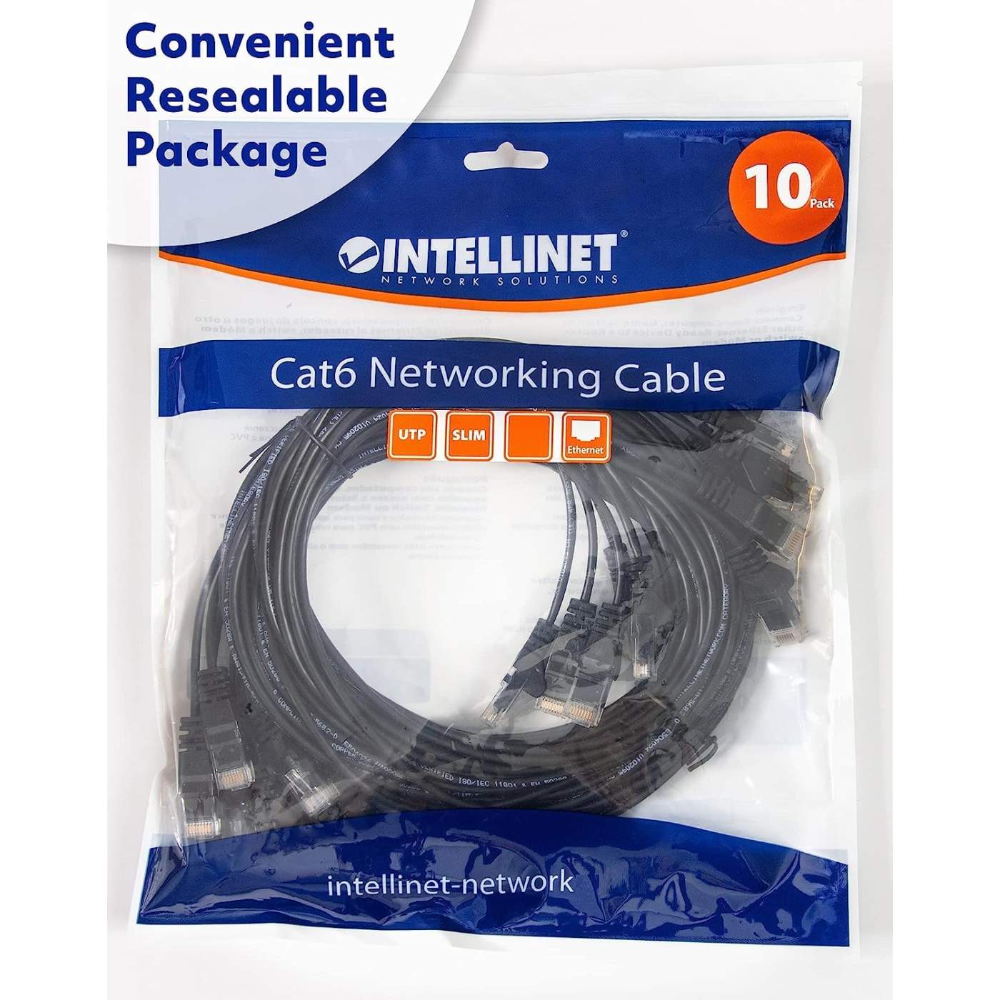 Cat6 U/UTP Slim Network Patch Cable, 20 ft., Black, 10-Pack Packaging Image 2