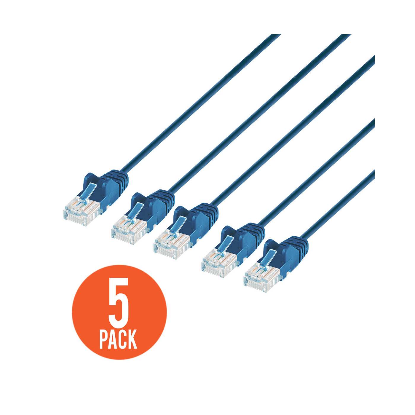Cat6 U/UTP Slim Network Patch Cable, 25 ft., Blue, 5-Pack Image 1