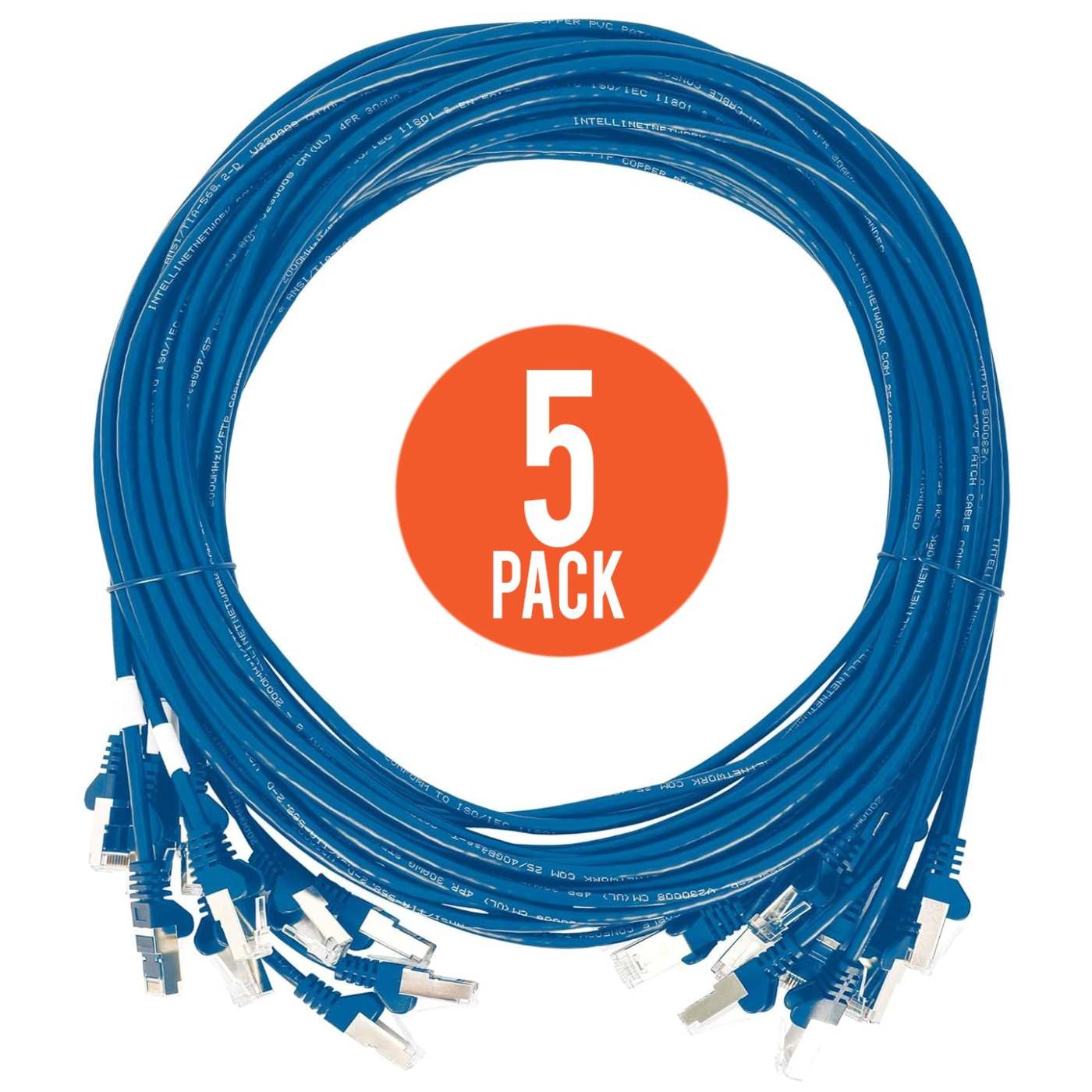 Cat6 U/UTP Slim Network Patch Cable, 25 ft., Blue, 5-Pack Image 2