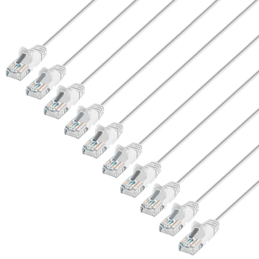 Cat6 U/UTP Slim Network Patch Cable, 10 ft., White, 10-Pack