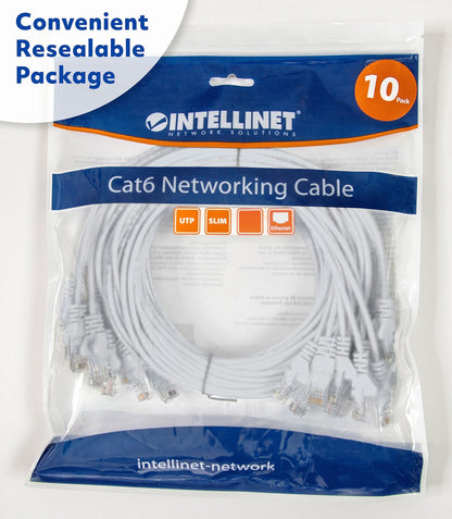 Cat6 U/UTP Slim Network Patch Cable, 0.5 ft., White, 10-Pack