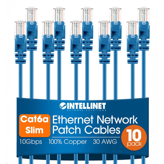 Cat6a U/UTP Slim Network Patch Cable, 0.5 ft., Blue, 10-Pack Image 1