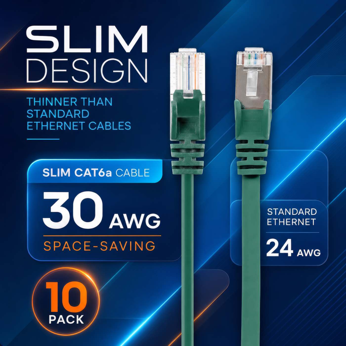 Cat6a U/UTP Slim Network Patch Cable, 0.5 ft., Green, 10-Pack Image 3