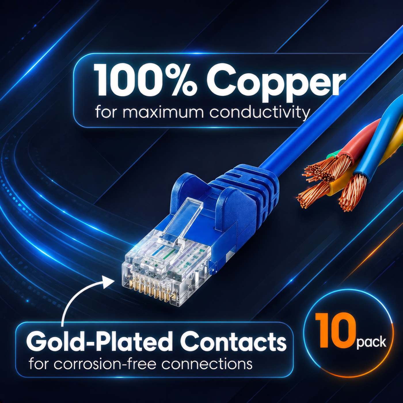 Cat6a U/UTP Slim Network Patch Cable, 1 ft., Blue, 10-Pack Image 4