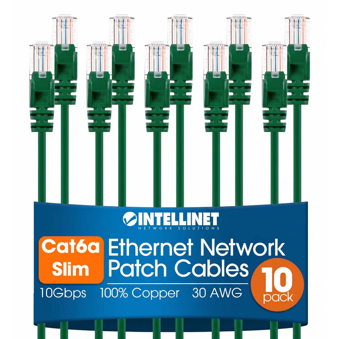 Cat6a U/UTP Slim Network Patch Cable, 1 ft., Green, 10-Pack Image 1
