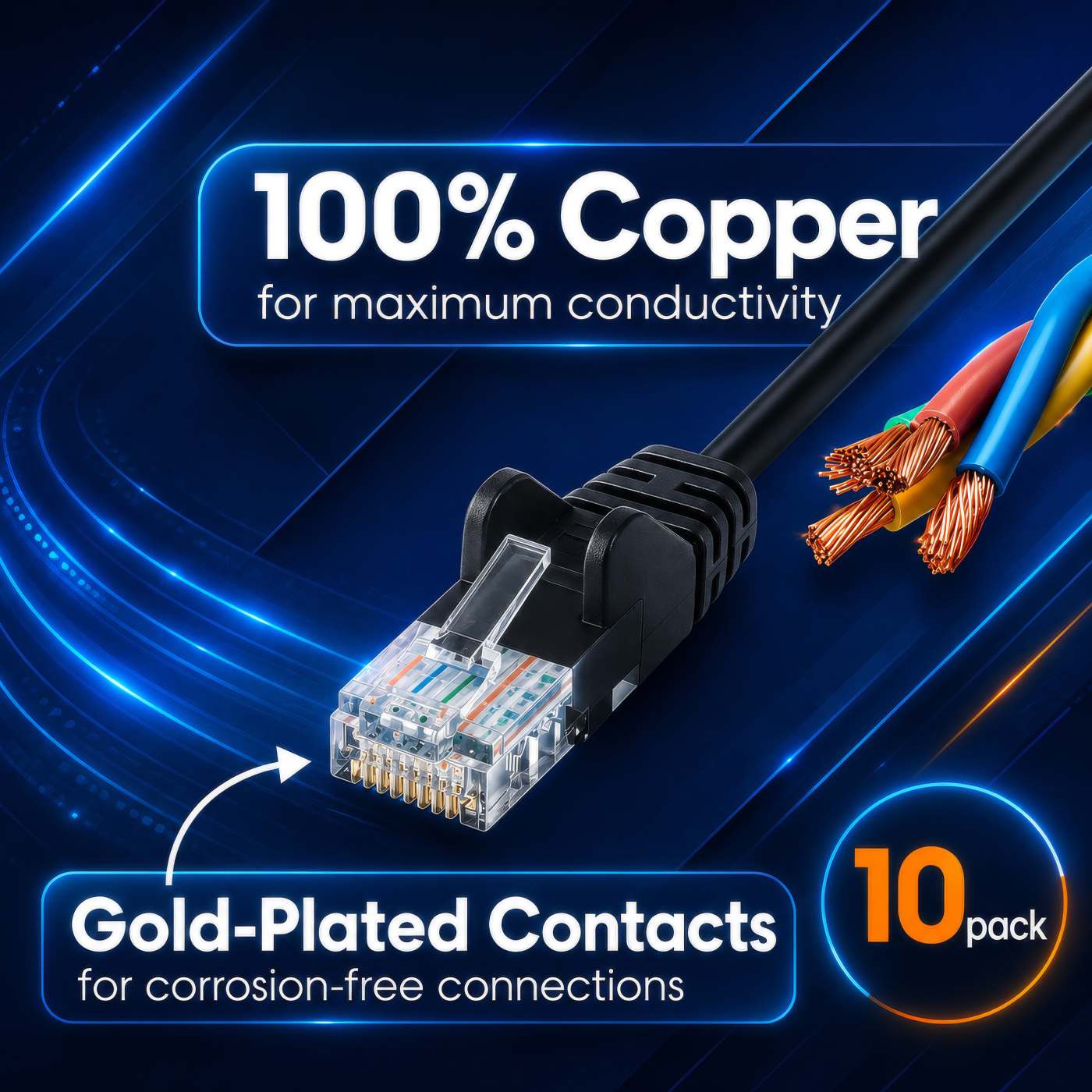 Cat6a U/UTP Slim Network Patch Cable, 10 ft., Black, 10-Pack Image 4