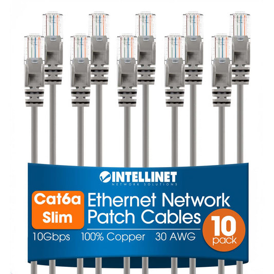 Cat6a U/UTP Slim Network Patch Cable, 10 ft., Grey, 10-Pack Image 1