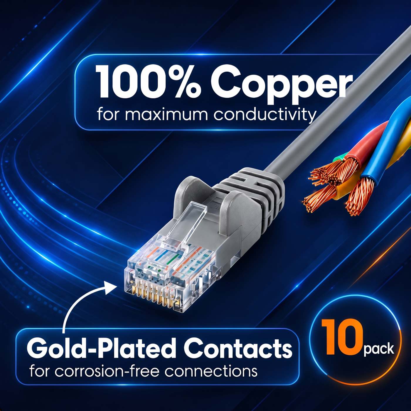 Cat6a U/UTP Slim Network Patch Cable, 10 ft., Grey, 10-Pack Image 4