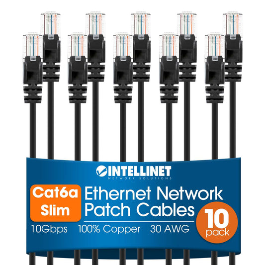 Cat6a U/UTP Slim Network Patch Cable, 14 ft., Black, 10-Pack Image 1