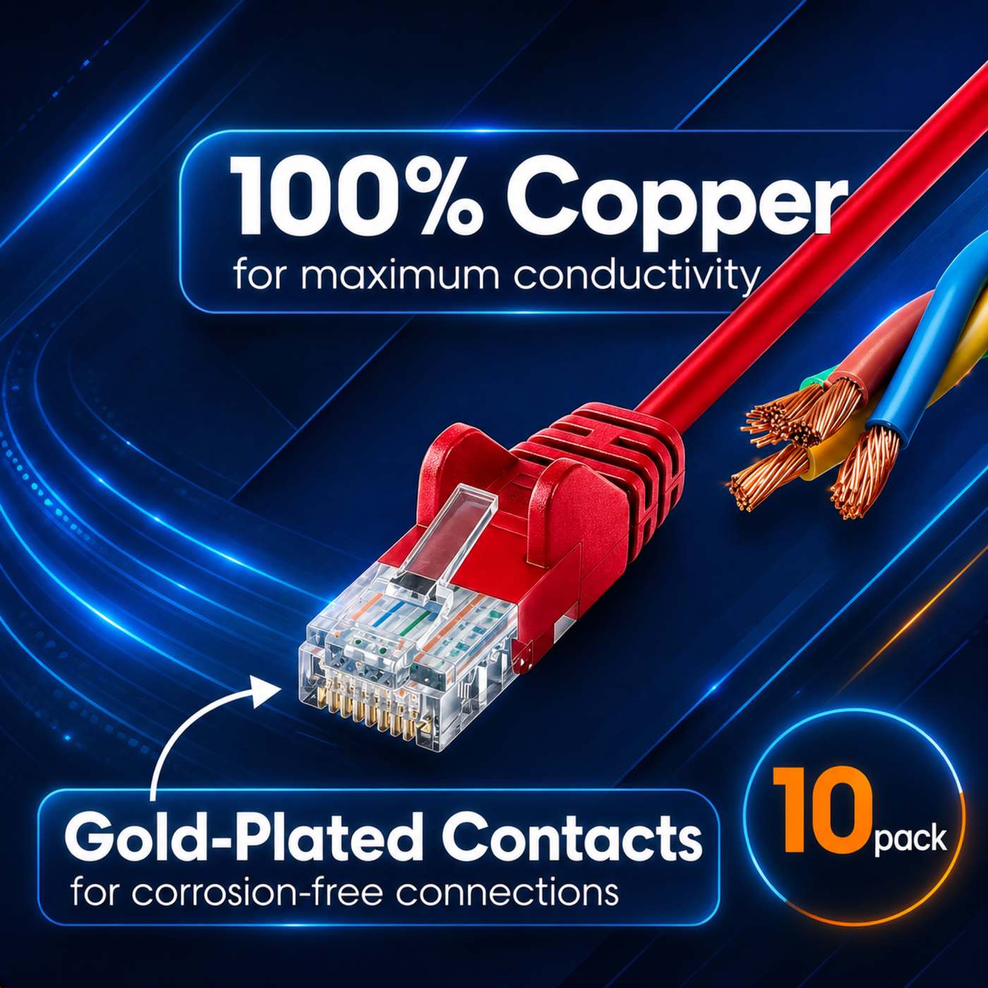 Cat6a U/UTP Slim Network Patch Cable, 14 ft., Red, 10-Pack Image 4