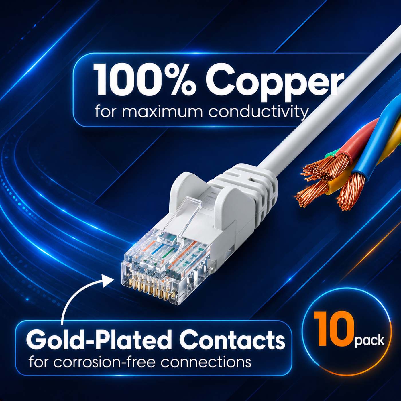 Cat6a U/UTP Slim Network Patch Cable, 3 ft., White, 10-Pack Image 4