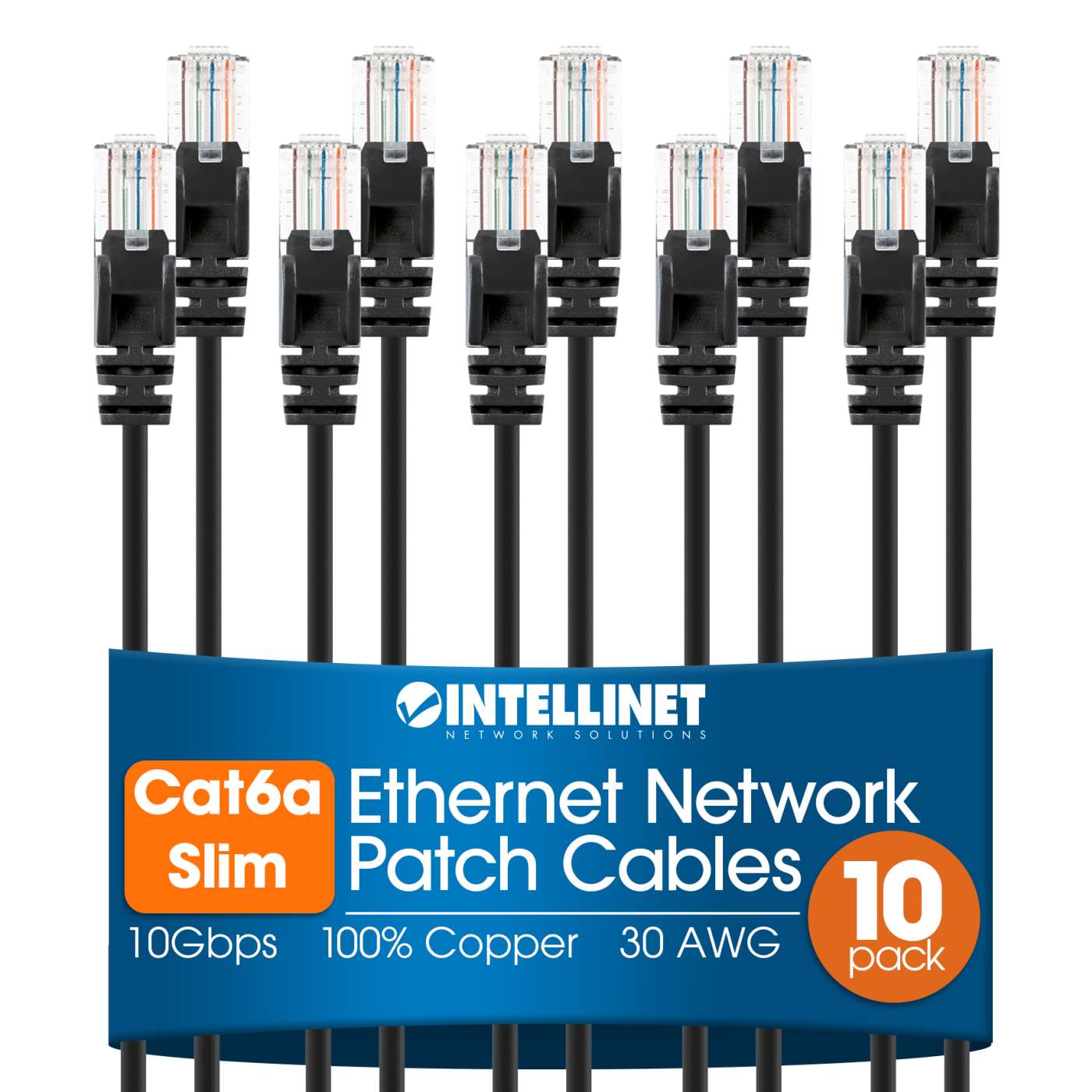 Cat6a U/UTP Slim Network Patch Cable, 5 ft., Black, 10-Pack Image 1