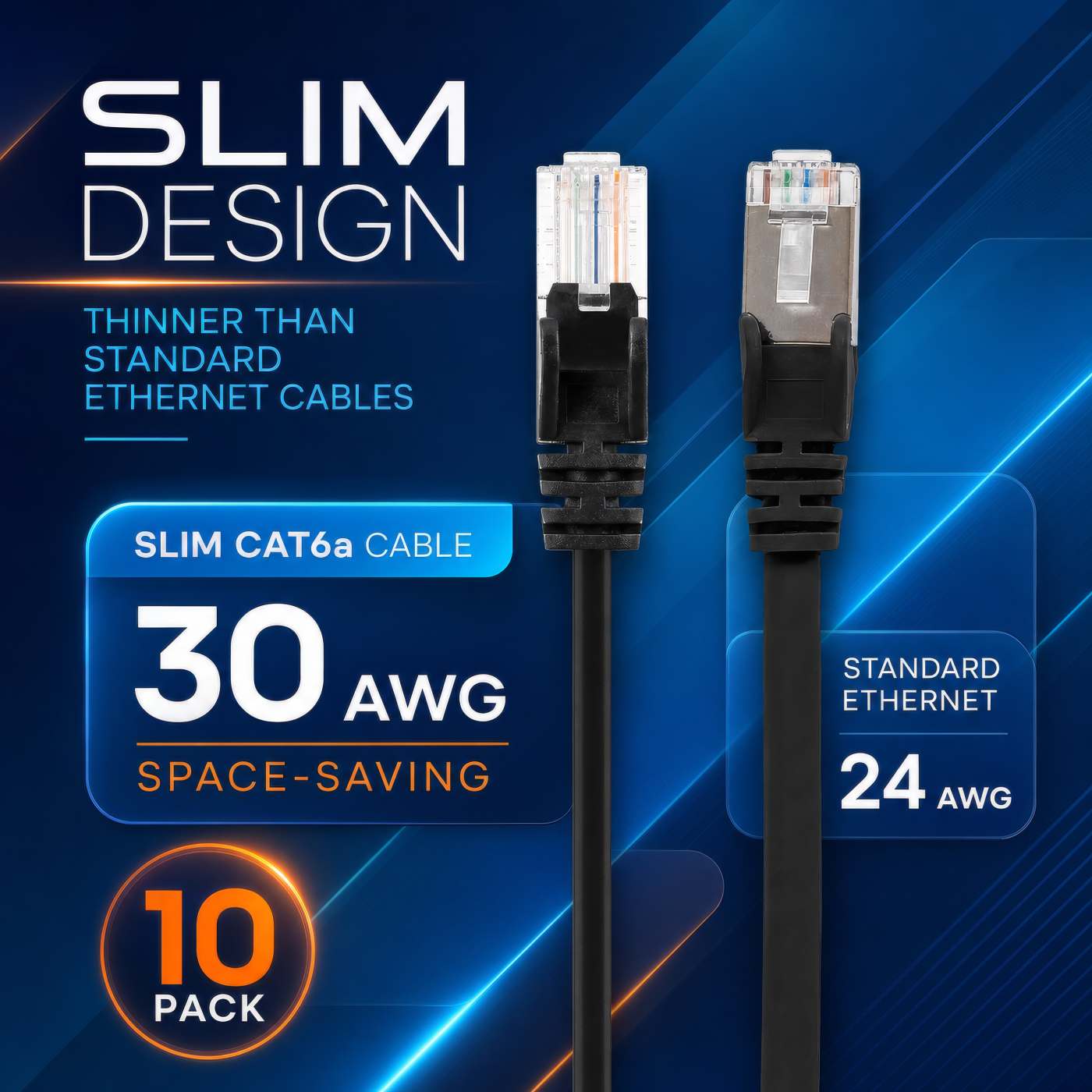 Cat6a U/UTP Slim Network Patch Cable, 5 ft., Black, 10-Pack Image 3