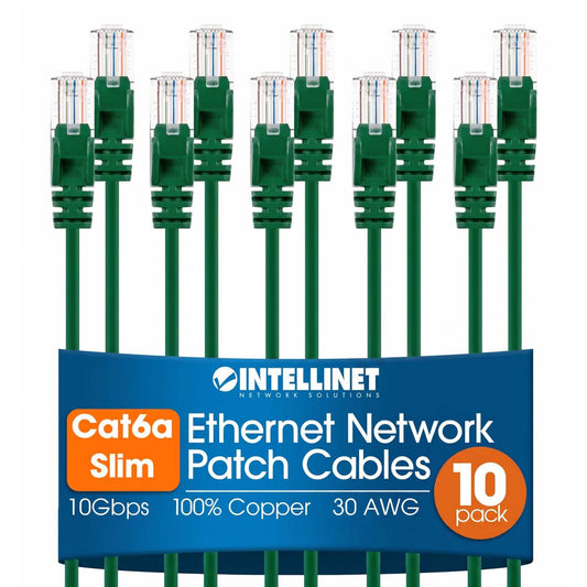 Cat6a U/UTP Slim Network Patch Cable, 5 ft., Green, 10-Pack Image 1