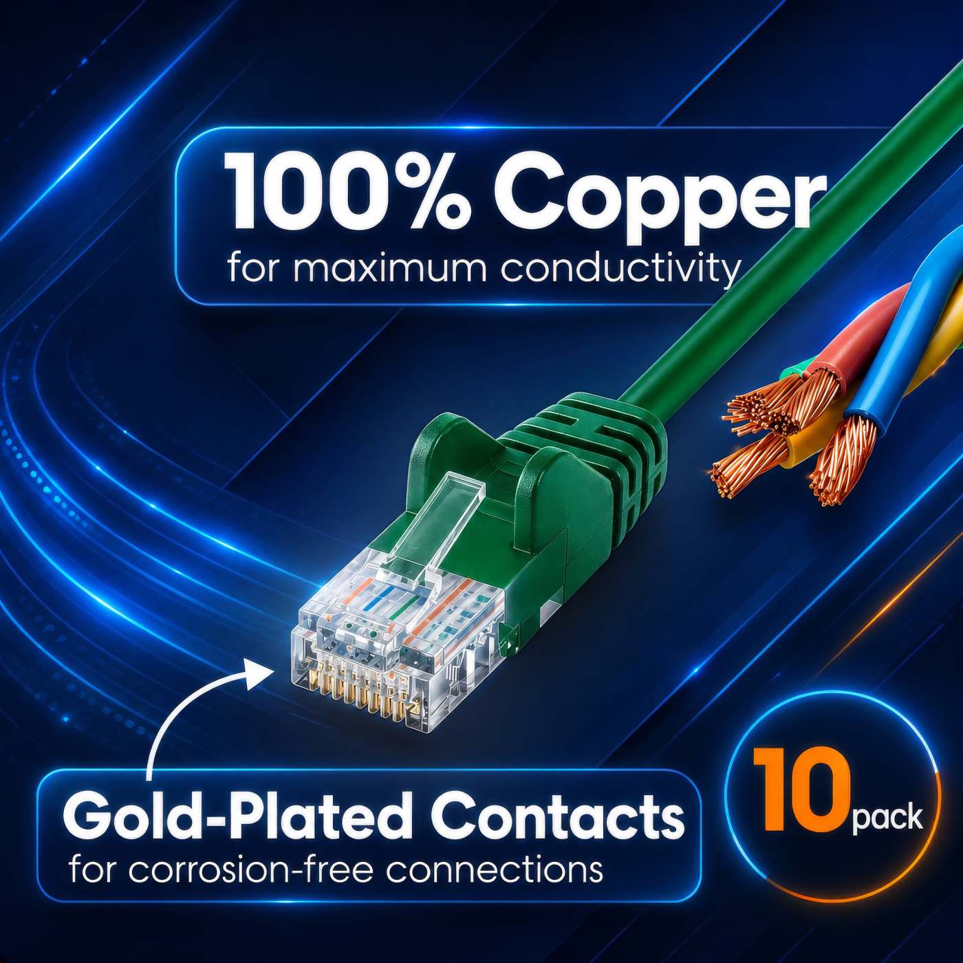 Cat6a U/UTP Slim Network Patch Cable, 5 ft., Green, 10-Pack Image 4