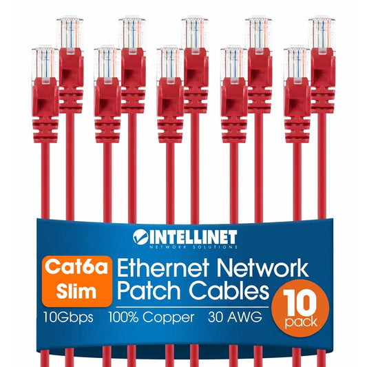 Cat6a U/UTP Slim Network Patch Cable, 5 ft., Red, 10-Pack Image 1