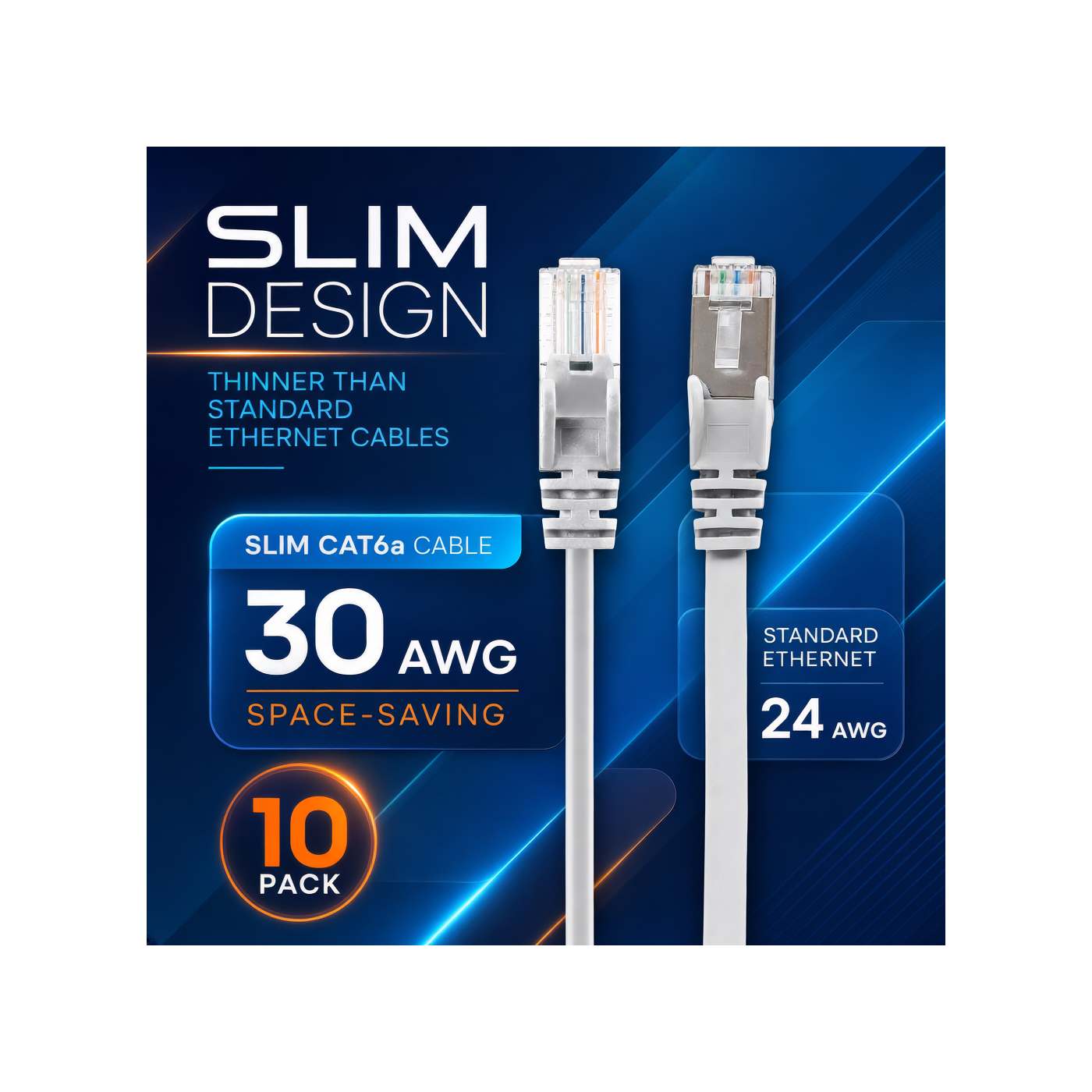 Cat6a U/UTP Slim Network Patch Cable, 7 ft., White, 10-Pack Image 3