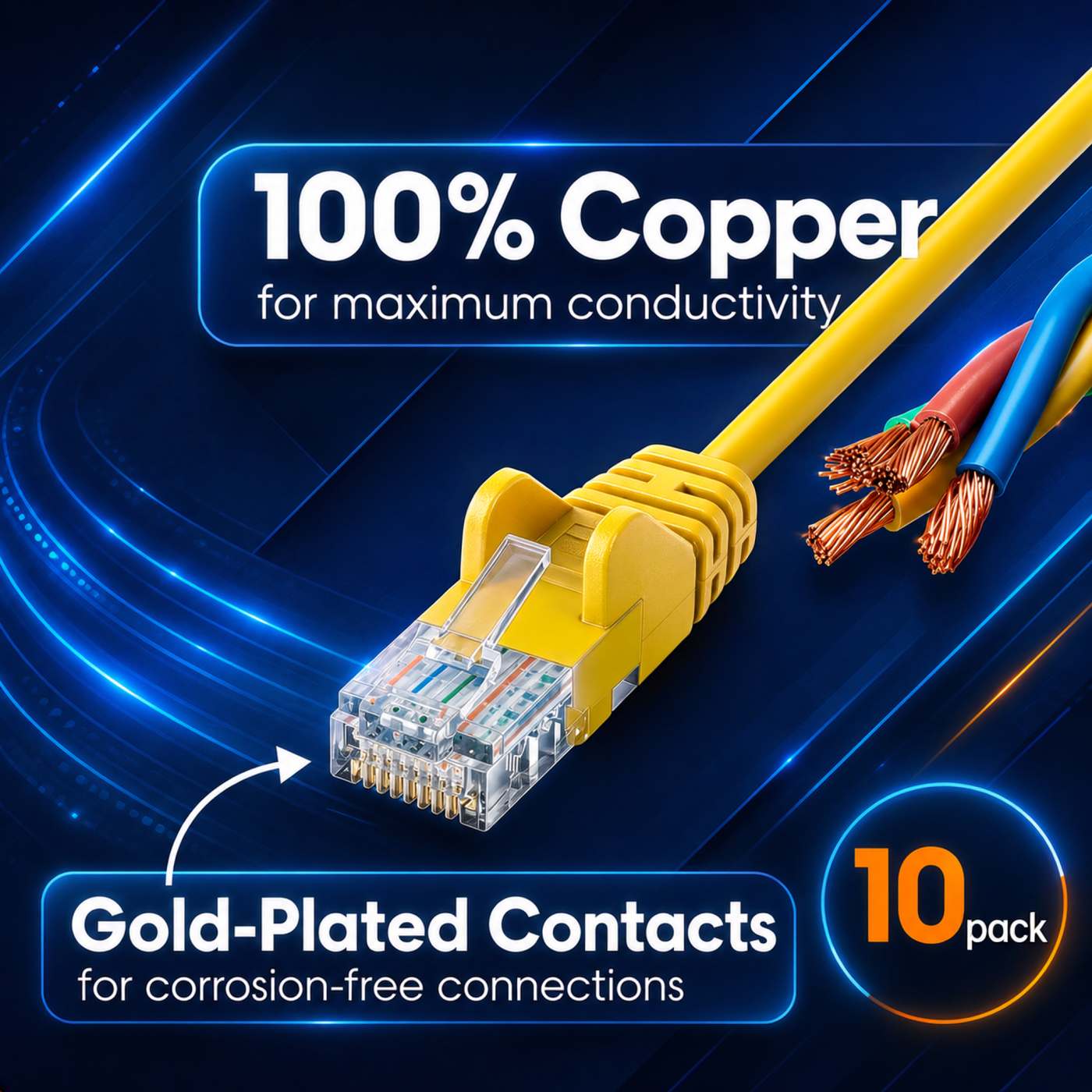 Cat6a U/UTP Slim Network Patch Cable, 7 ft., Yellow, 10-Pack Image 4