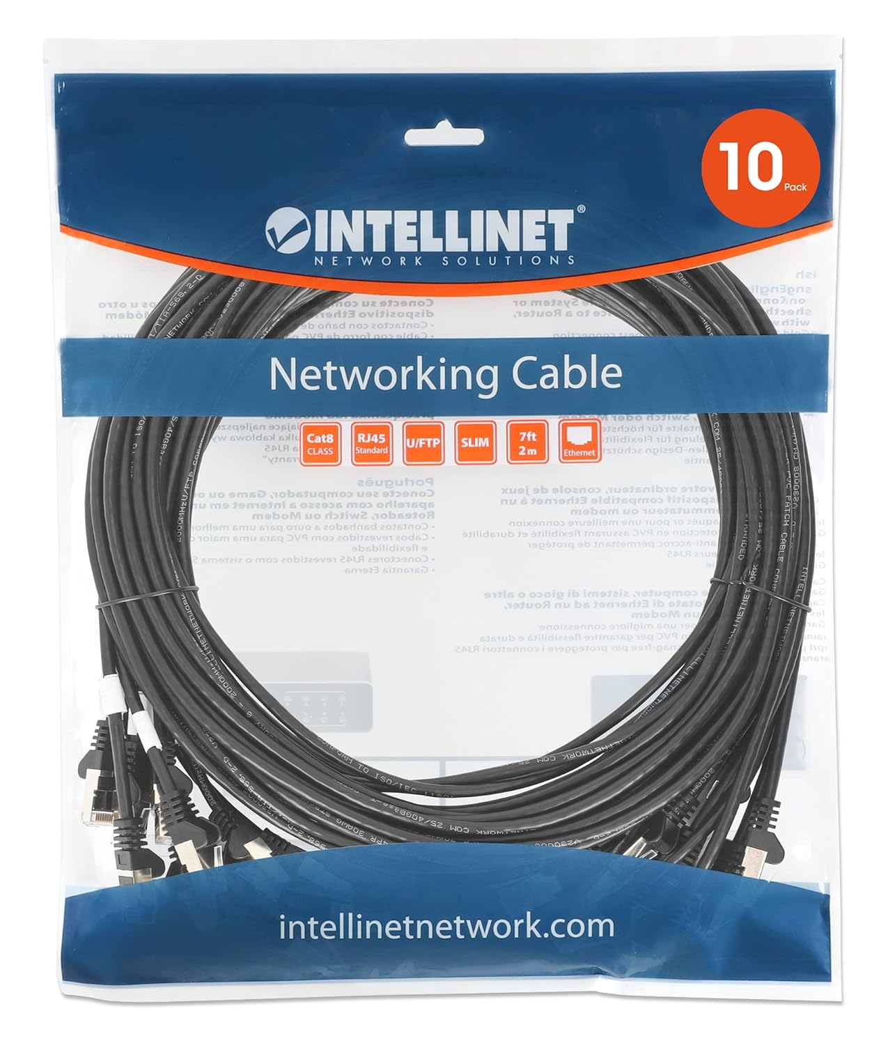 Cat8.1 U/FTP Slim Network Patch Cable, 10 ft., Black, 10-Pack