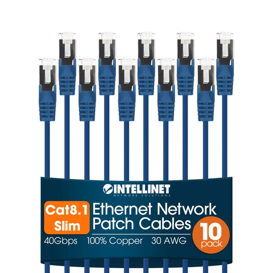 Cat8.1 U/FTP Slim Network Patch Cable, 0.5 ft., Blue, 10-Pack Image 1