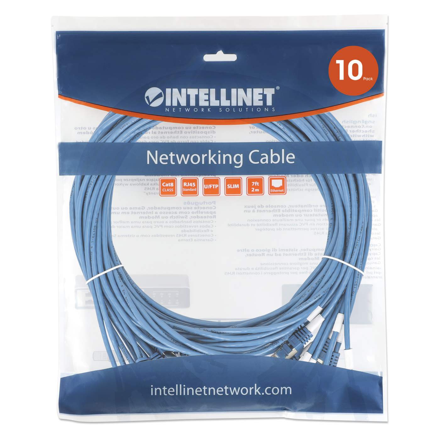 Cat8.1 U/FTP Slim Network Patch Cable, 0.5 ft., Blue, 10-Pack