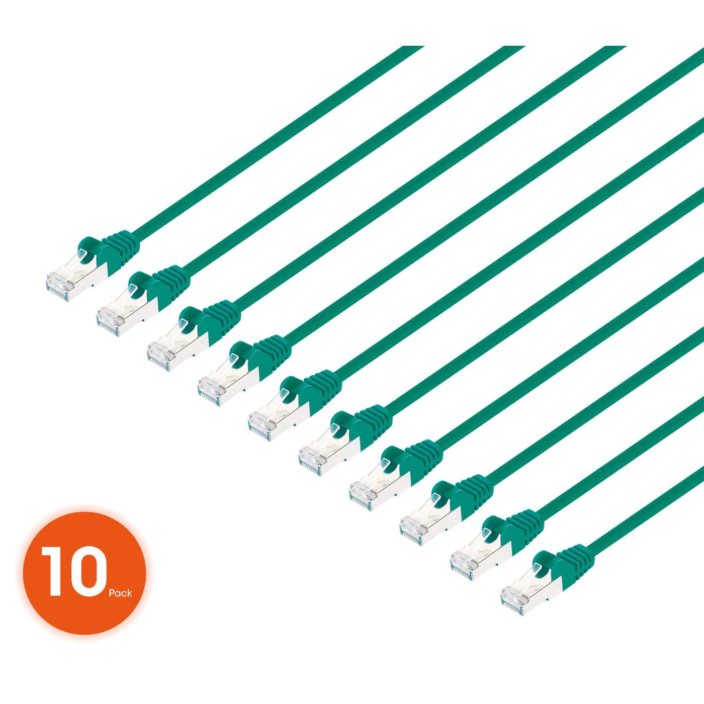Cat8.1 U/FTP Slim Network Patch Cable, 0.5 ft., Green, 10-Pack Image 1