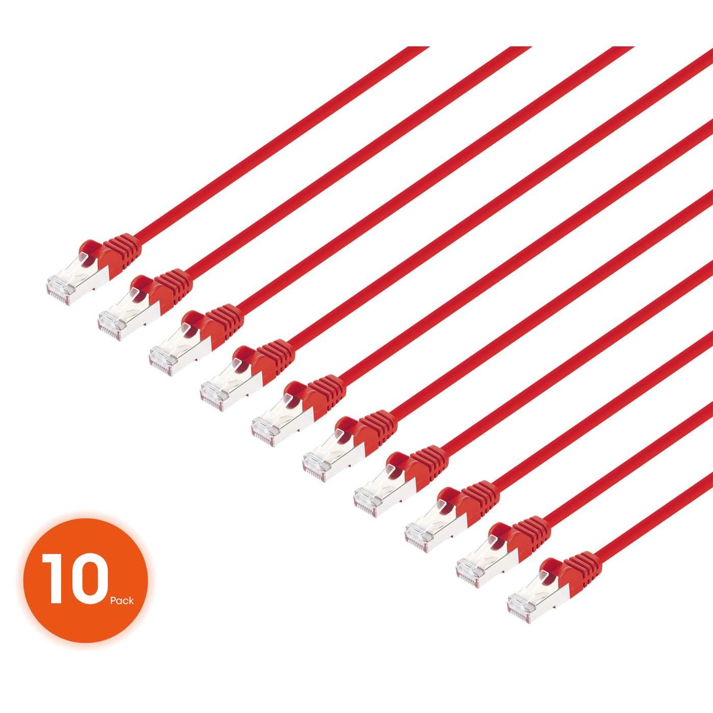 Cat8.1 U/FTP Slim Network Patch Cable, 0.5 ft., Red, 10-Pack Image 1