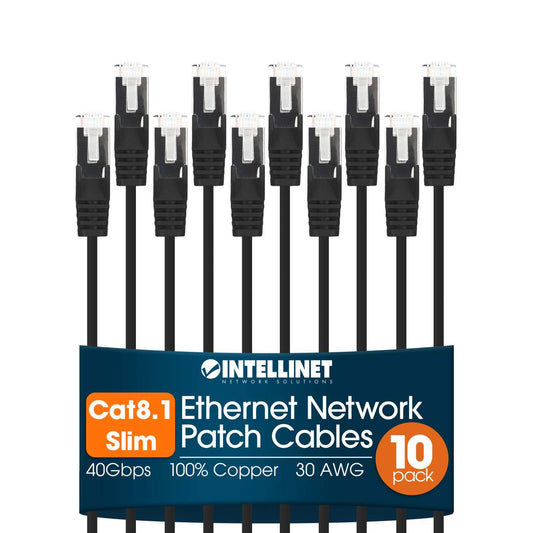 Cat8.1 U/FTP Slim Network Patch Cable, 10 ft., Black, 10-Pack Image 1