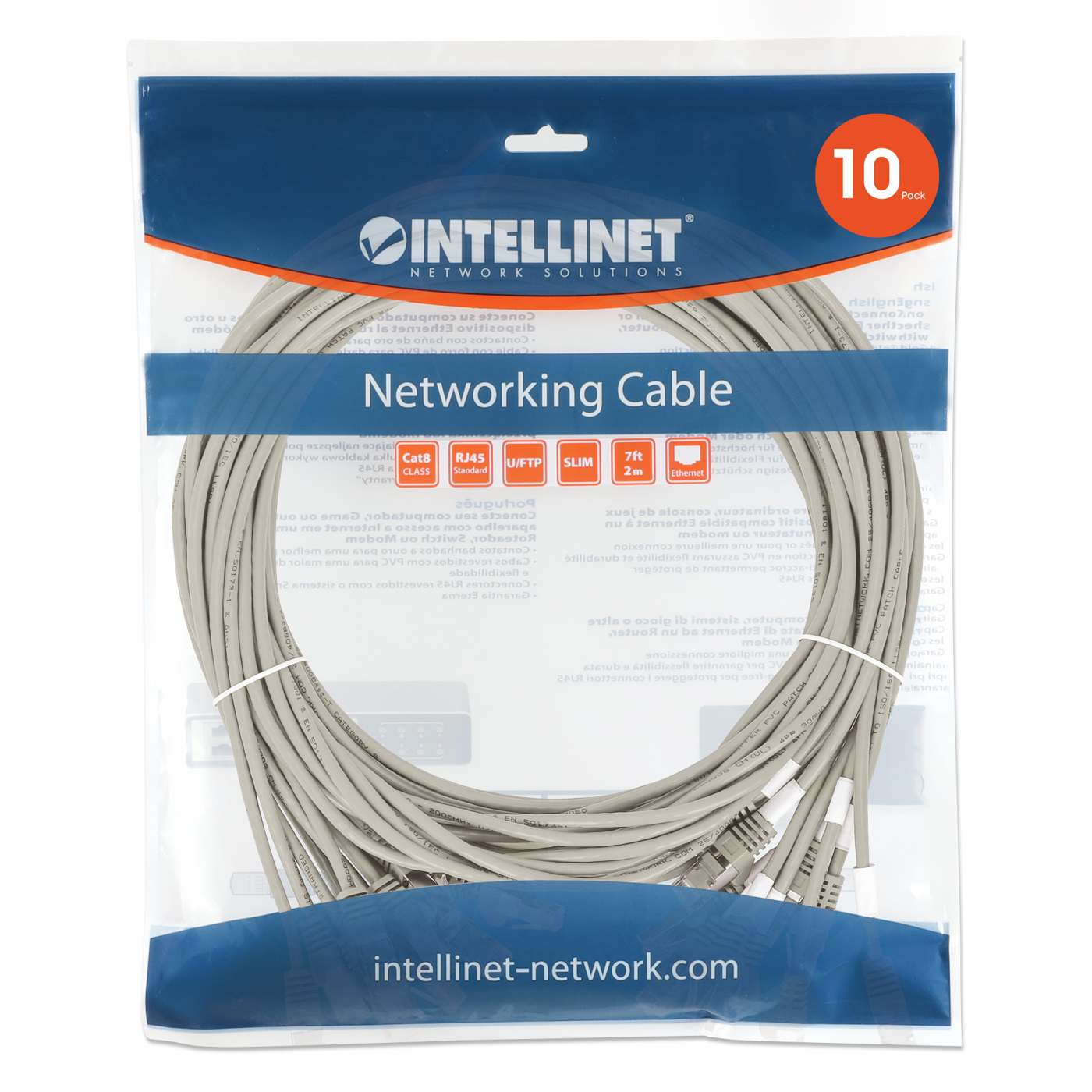 Cat8.1 U/FTP Slim Network Patch Cable, 10 ft., Gray, 10-Pack Image 8