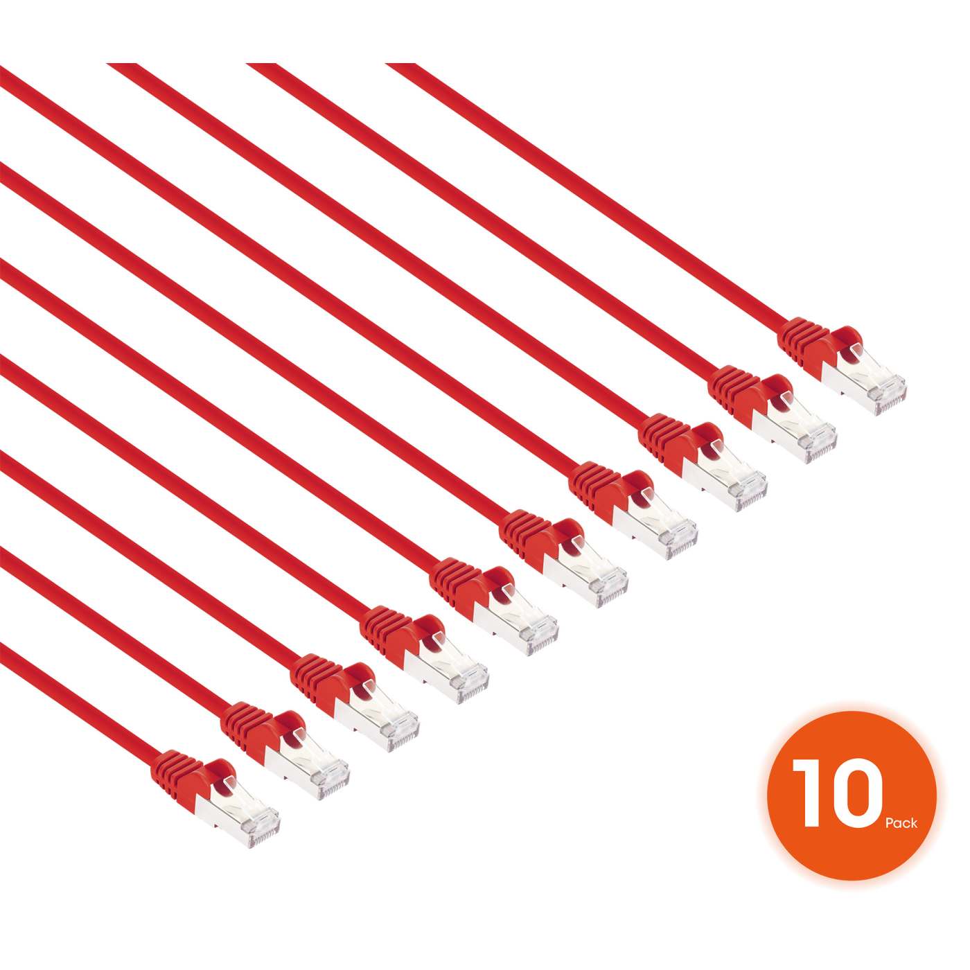 Cat8.1 U/FTP Slim Network Patch Cable, 10 ft., Red, 10-Pack Image 2