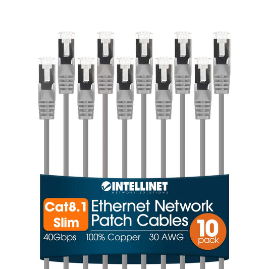 Cat8.1 U/FTP Slim Network Patch Cable, 1.5 ft., Gray, 10-Pack Image 1