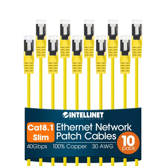 Cat8.1 U/FTP Slim Network Patch Cable, 1.5 ft., Yellow, 10-Pack Image 1