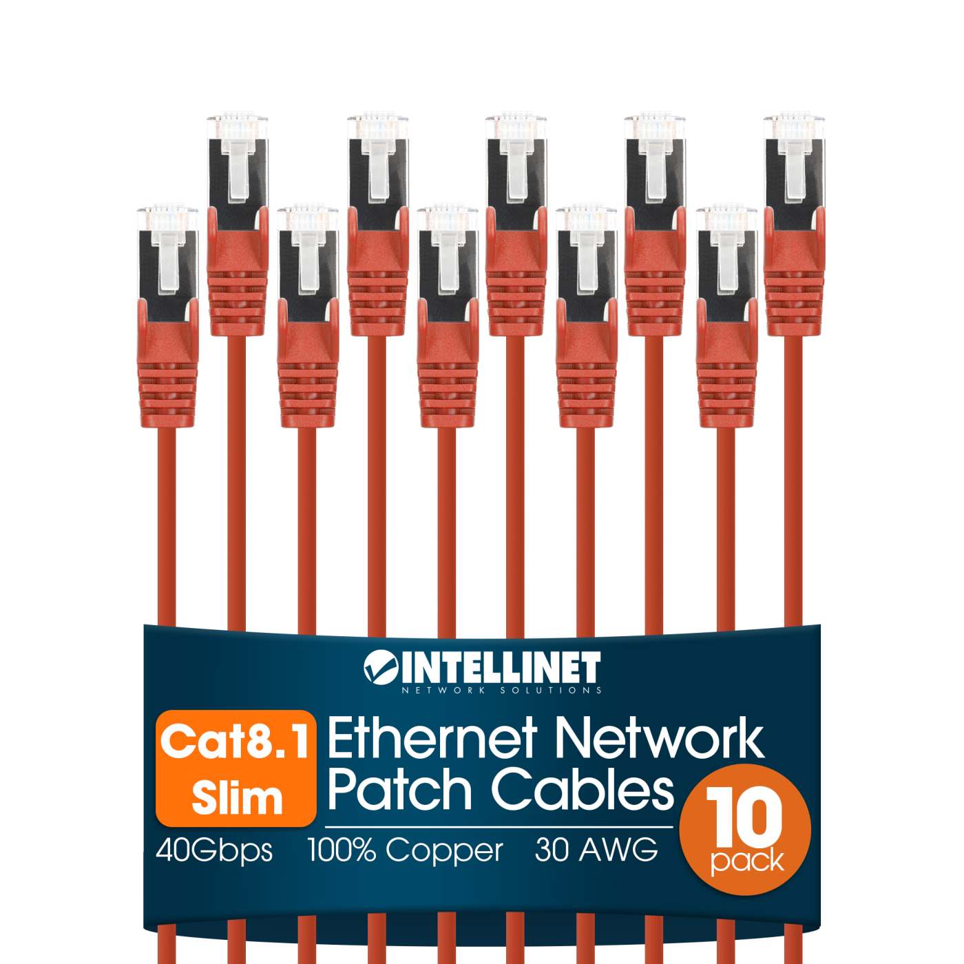 Cat8.1 U/FTP Slim Network Patch Cable, 5 ft., Red, 10-Pack Image 1