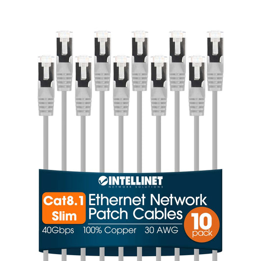 Cat8.1 U/FTP Slim Network Patch Cable, 5 ft., White, 10-Pack Image 1